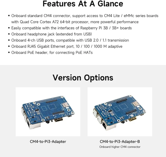 Alt view image 4 of 7 - Waveshare CM4 to 3B Adapter B, Alternative Solution for Raspberry Pi 3 Model B/B+