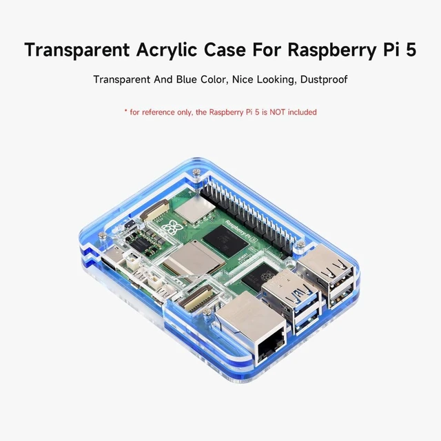 Alt view image 3 of 6 - Waveshare Transparent and Blue Acrylic Case for Raspberry Pi 5, Supports Installing Official Active Cooler