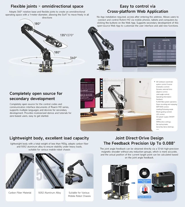 Alt view image 4 of 7 - Waveshare Robotic Arm Kit, Desktop Robot Kit, High-Torque Serial Bus Servo, Based On ESP32, 4-DOF, Supports Flexible Expansion and Secondary Development, Wireless Control
