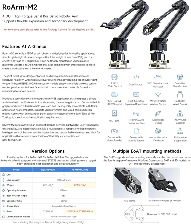 Alt view image 3 of 7 - Waveshare Robotic Arm Kit, Desktop Robot Kit, High-Torque Serial Bus Servo, Based On ESP32, 4-DOF, Supports Flexible Expansion and Secondary Development, Wireless Control