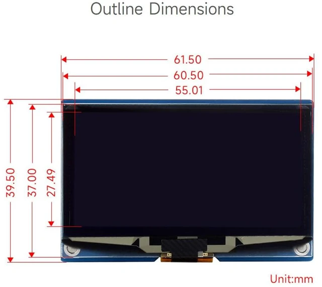 Alt view image 7 of 7 - Waveshare 2.42inch OLED Display Module, 128×64 Resolution, SPI / I2C Communication, Yellow Version