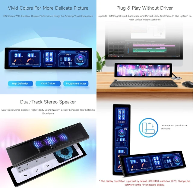 Alt view image 5 of 7 - waveshare 11.9inch IPS Display, Compatible with Raspberry Pi 5/4B/3B+/3A+/2B/B+/A+/Zero/Zero W/WH/Zero 2W CM3+/4, 5-Point Touch, No Driver Required, with Touch Function