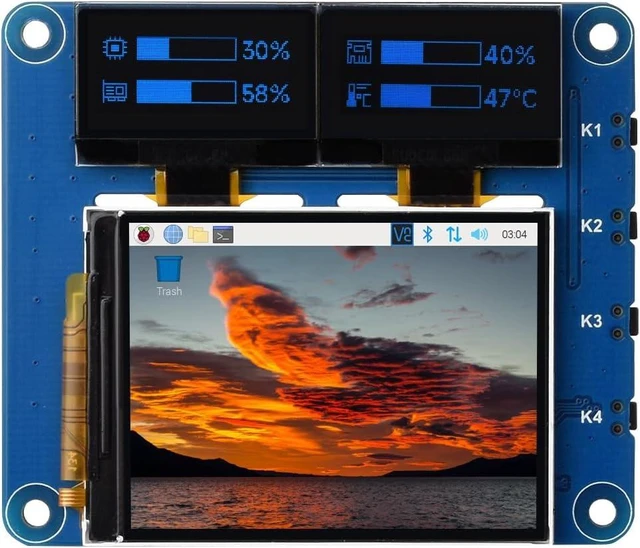 Main image of Waveshare OLED/LCD HAT, Onboard 2inch IPS LCD Main Screen and Dual 0.96inch Blue OLED Secondary Screens, with 40PIN GPIO Header, Compatible with Raspberry Pi Series Boards
