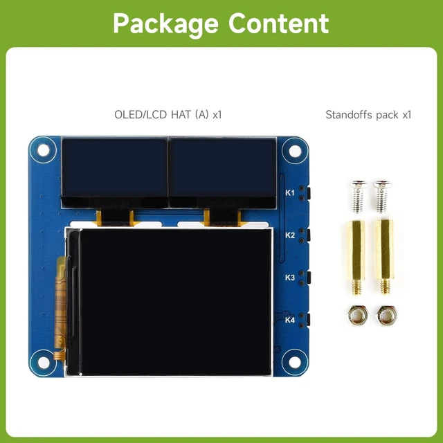 Alt view image 2 of 7 - Waveshare OLED/LCD HAT, Onboard 2inch IPS LCD Main Screen and Dual 0.96inch Blue OLED Secondary Screens, with 40PIN GPIO Header, Compatible with Raspberry Pi Series Boards