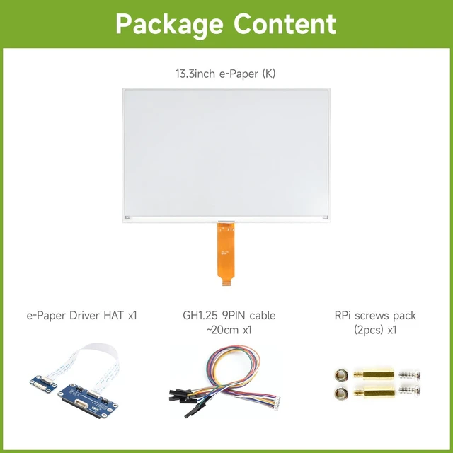 Alt view image 2 of 7 - Waveshare 13.3inch E-Ink Display HAT (K) for Raspberry Pi, SPI Interface, Low Power Consumption, Wide Viewing Angle, Paper-Like Displaying Without Electricity