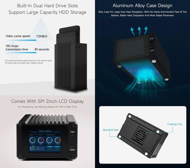 Alt view image 5 of 7 - Waveshare Network Attached Storage(NAS) All-in-One Mini-Computer for Raspberry Pi Compute Module 4, with CM4102032 Included (Assembled)
