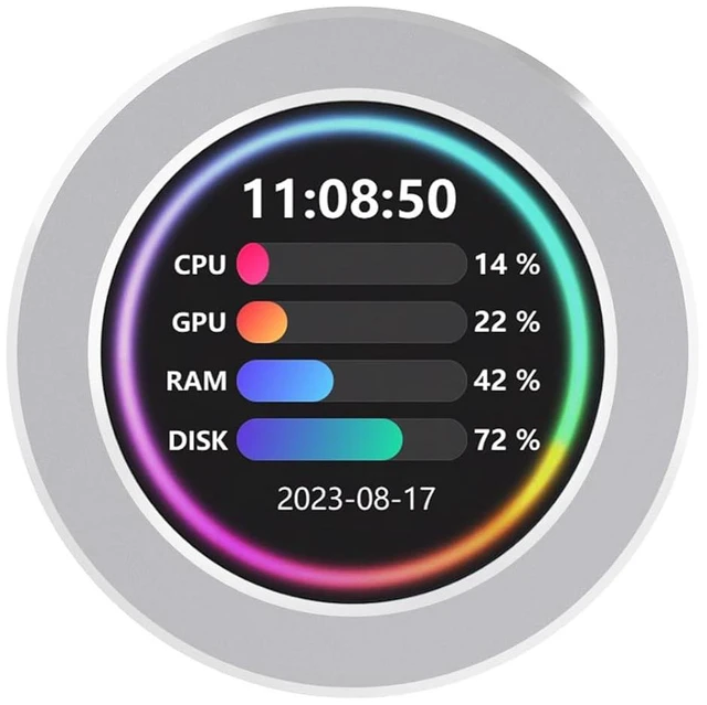 Main image of Waveshare 2.1inch CPU/GPU Cooler Round LCD Display, AIO Computer Temp Monitor for Water Cooling Systems, PC Sensor Panel for PC Computer Accessories in Side Prebuilt Gaming PC Parts, Silver