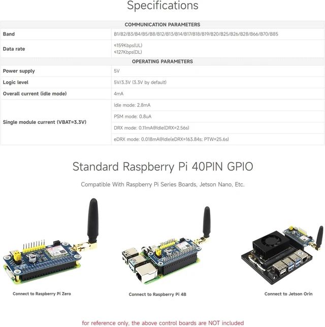 Alt view image 4 of 6 - Waveshare SIM7028 NB-IoT HAT Supports Global Band NB-IoT Communication, Compatible with Raspberry Pi, Onboard 40PIN GPIO Header, Comes with GSM Antenna