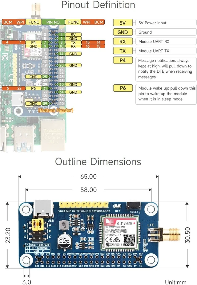 Alt view image 6 of 6 - Waveshare SIM7028 NB-IoT HAT Supports Global Band NB-IoT Communication, Compatible with Raspberry Pi, Onboard 40PIN GPIO Header, Comes with GSM Antenna