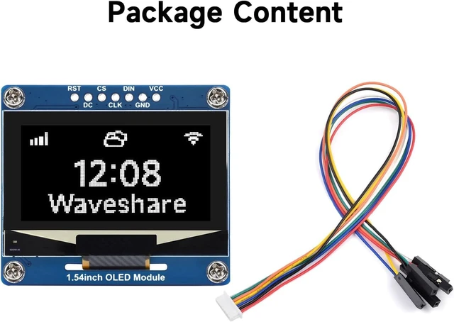 Alt view image 2 of 7 - Waveshare 1.54inch OLED Display Module, 128×64 Resolution, SPI / I2C Communication, White Display Color