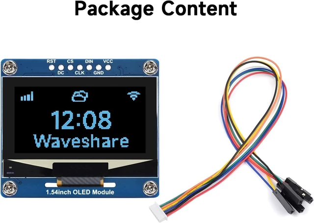 Alt view image 2 of 7 - Waveshare 1.54inch OLED Display Module, 128×64 Resolution, SPI / I2C Communication, Blue Display Color