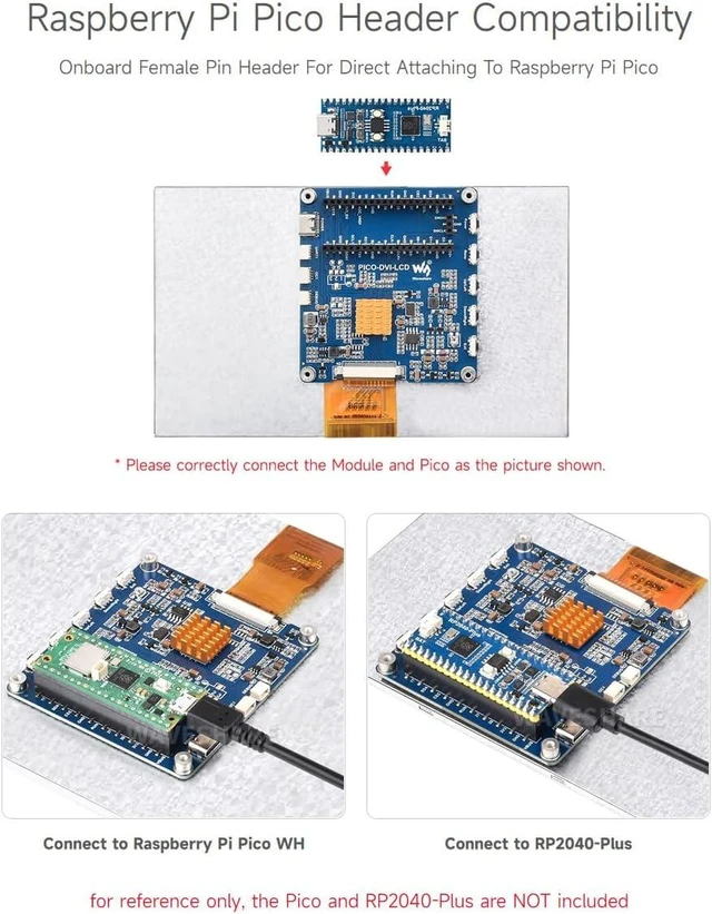 Alt view image 5 of 7 - waveshare 10.1inch DVI Display Module for Raspberry Pi Pico, IPS Panel, 1024×600 Pixel, DVI Interface Communication