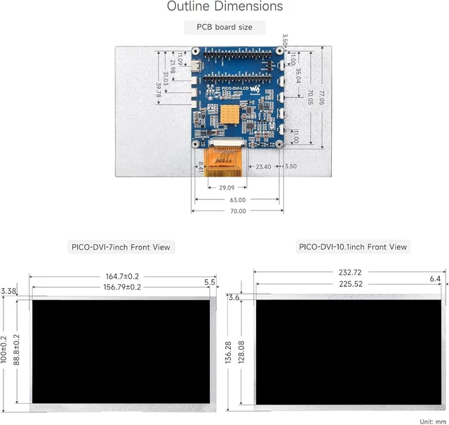 Alt view image 7 of 7 - waveshare 10.1inch DVI Display Module for Raspberry Pi Pico, IPS Panel, 1024×600 Pixel, DVI Interface Communication
