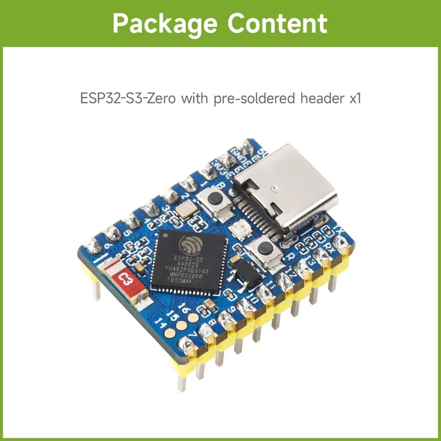 Alt view image 2 of 5 - Waveshare ESP32-S3 Mini Development Board, Based On ESP32-S3FH4R2 Dual-Core Processor, 240MHz Running Frequency, 2.4GHz Wi-Fi & Bluetooth 5, with Pre-soldered Header