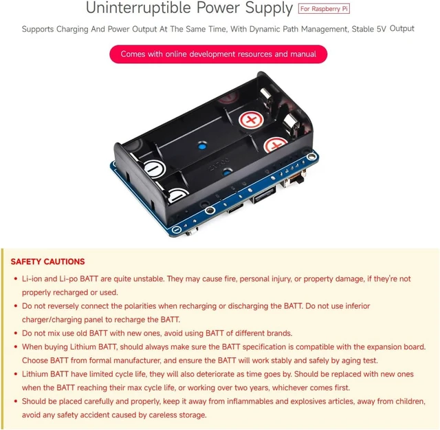 Alt view image 3 of 7 - Waveshare UPS HAT (D) for Raspberry Pi, Supports 21700 Li Battery (NOT Included), 5V Uninterruptible Power Supply, Pogo Pins Connector, Supports Charging and Power Output At The Same Time
