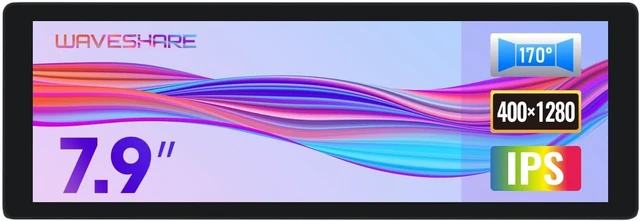 Main image of waveshare 7.9inch IPS Display, 400×1280 Pixel, Compatible with Raspberry Pi 5/4B/3B+/3A+/2B/B+/A+/Zero/Zero W/WH/Zero 2W CM3+/4, HDMI Interface, Hi-Fi Speaker, Without Touch Function
