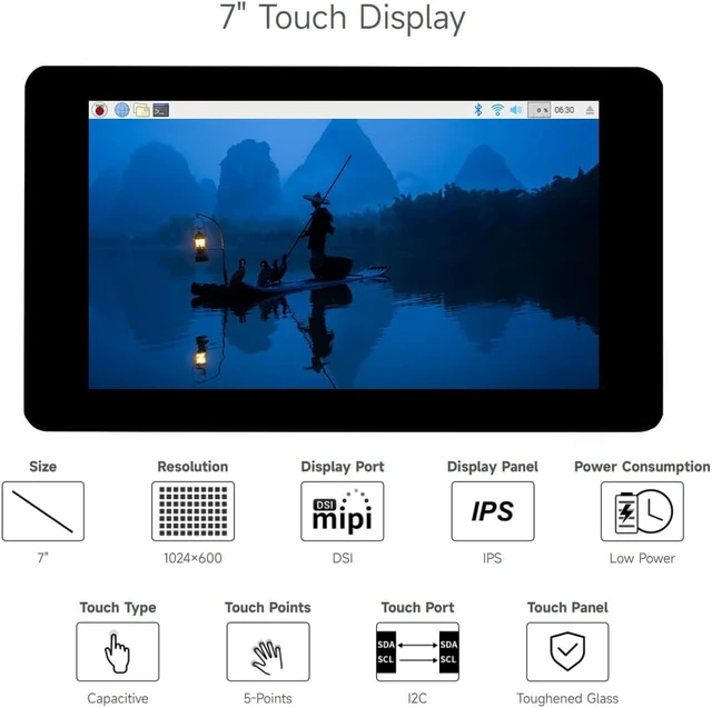 Alt view image 3 of 6 - Waveshare 7inch Capacitive Touch IPS Display Compatible with Raspberry Pi 5/4B/3B+/3A+/CM3+/4 1024×600 Resolution DSI Interface