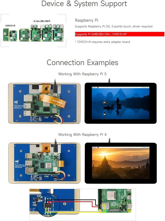 Alt view image 4 of 6 - Waveshare 7inch Capacitive Touch IPS Display Compatible with Raspberry Pi 5/4B/3B+/3A+/CM3+/4 1024×600 Resolution DSI Interface