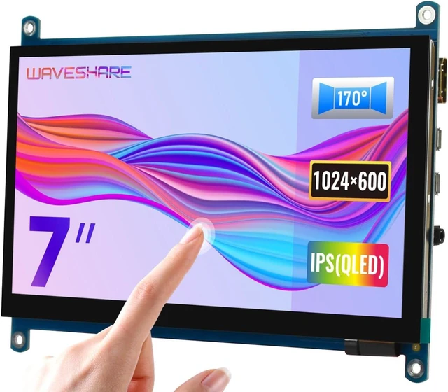 Main image of waveshare 7inch QLED Quantum Dot Display 1024×600 Resolution, Compatible with Raspberry Pi 5/4B/3B+/3A+/2B/B+/A+/Zero/Zero W/WH/Zero 2W CM3+/4, Supports Windows