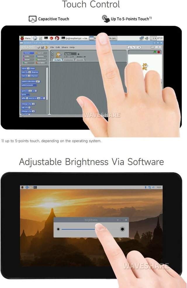 Alt view image 5 of 6 - Waveshare 7inch Capacitive Touch IPS Display Compatible with Raspberry Pi 5/4B/3B+/3A+/CM3+/4 1024×600 Resolution DSI Interface