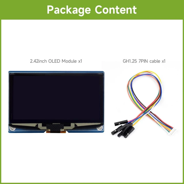 Alt view image 2 of 7 - Waveshare 2.42inch OLED Display Module, 128×64 Resolution, SPI / I2C Communication, White Version