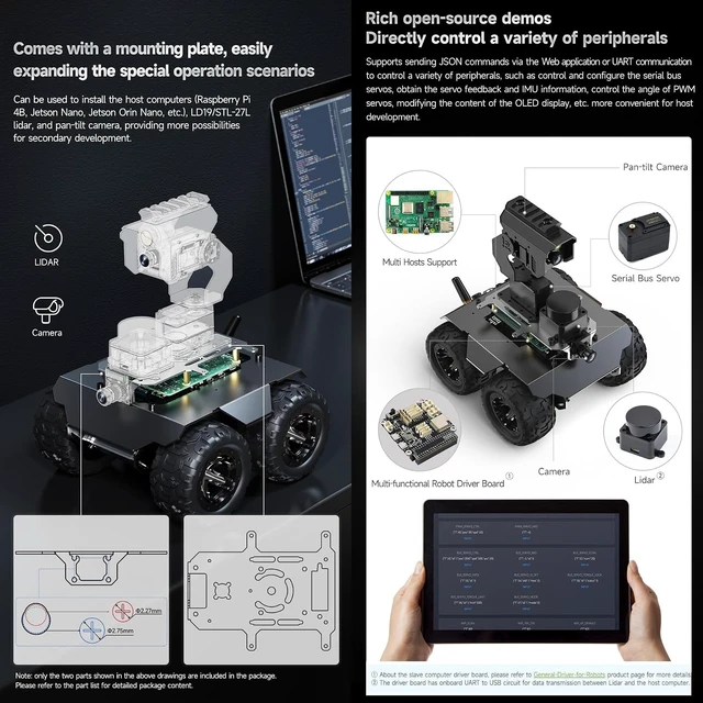 Alt view image 6 of 7 - waveshare Wave Rover Flexible and Expandable 4WD Mobile Robot Chassis, Full Metal Body, Multiple Hosts Support, with Onboard ESP32 Module