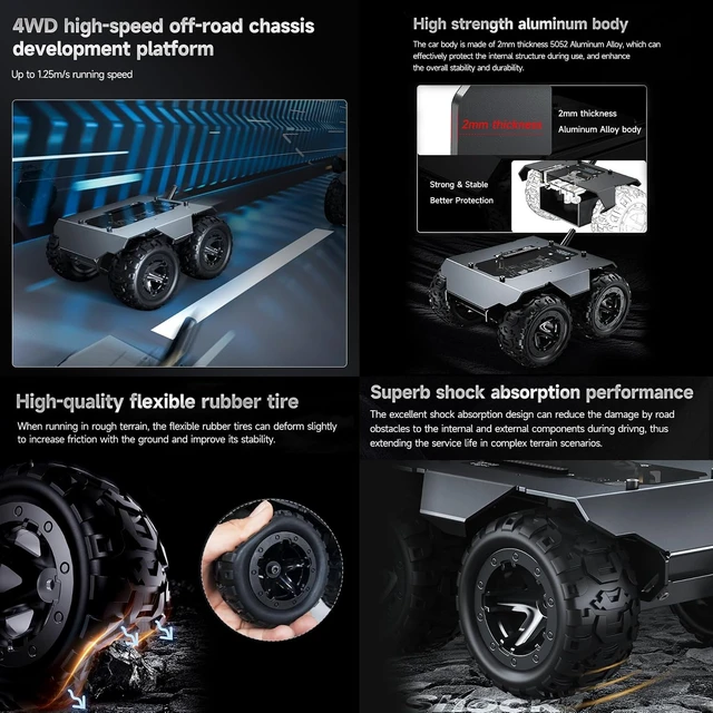 Alt view image 4 of 7 - waveshare Wave Rover Flexible and Expandable 4WD Mobile Robot Chassis, Full Metal Body, Multiple Hosts Support, with Onboard ESP32 Module