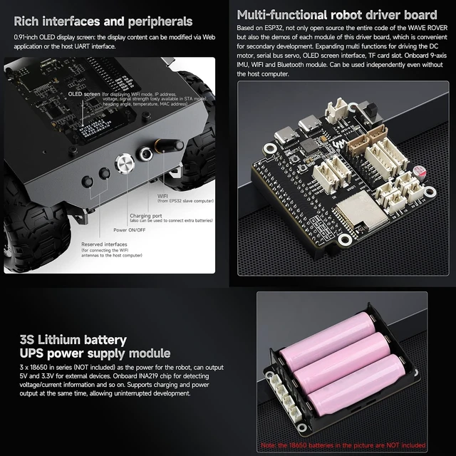 Alt view image 7 of 7 - waveshare Wave Rover Flexible and Expandable 4WD Mobile Robot Chassis, Full Metal Body, Multiple Hosts Support, with Onboard ESP32 Module