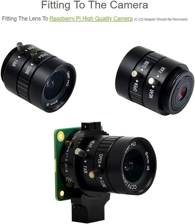 Alt view image 5 of 7 - Waveshare 6mm Wide Angle Lens for Pi, 6mm Focal Length, 63° Field Angle, CS-Mount, Compatible with Raspberry Pi Camera