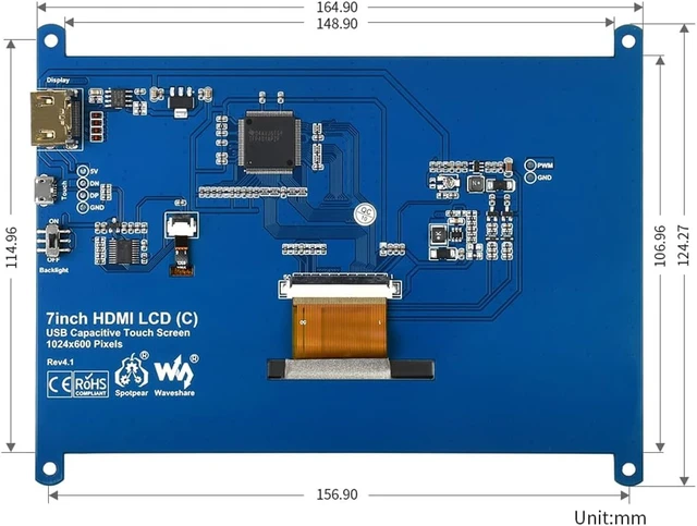 Alt view image 7 of 7 - Waveshare 7 inch HDMI Control Panel Display Capacitive Touch LCD 1024 x 600 Resolution IPS Screen Latest Version Supports All Versions of Raspberry Pi Windows Monitor