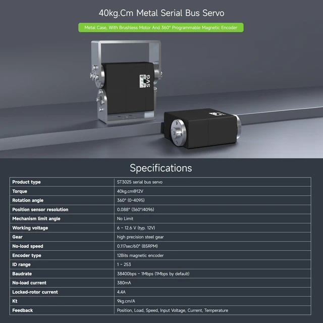 Alt view image 3 of 7 - Waveshare 40kg.cm Metal Serial Bus Servo, High Precision and Large Torque, with Programmable 360 Degrees Magnetic Encoder and Brushless Motor