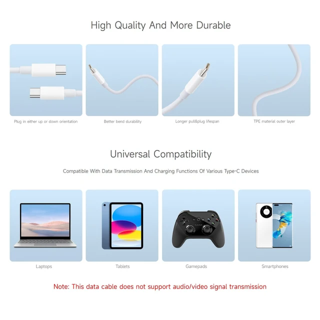 Alt view image 6 of 7 - Type-C to Type-C 100W Fast Charging Data Cable, 1m Cable Length, Supports 5A High Current, Supports Simultaneous Charging and Data Transmission, Built in E-Marker Chip