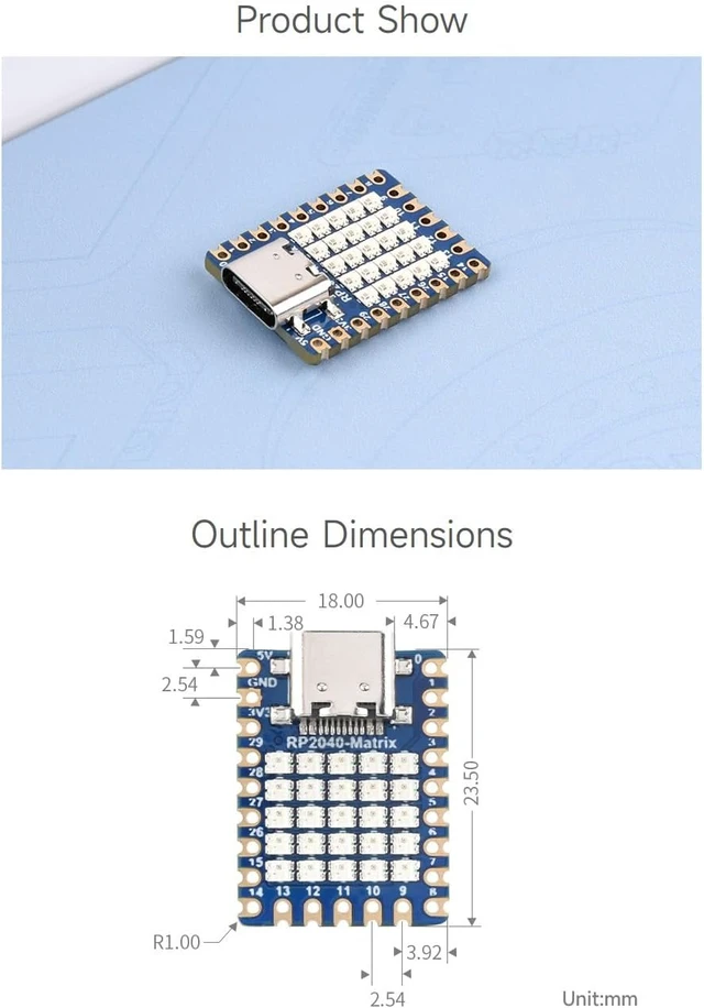 Alt view image 6 of 6 - Waveshare RP2040-Matrix Development Board, Onboard 5x5 RGB LED Matrix, Dual-Core RP2040 Processor, USB 1.1, I2C, GPIO, Infrared, Single-Board Computer