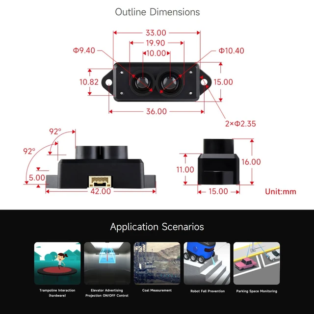 Alt view image 7 of 7 - Waveshare TFmini-S Lidar Ranging Sensor, 12m Ranging Distance, Low Power, High Frame Rate, Compact Size and Easy to Integrate