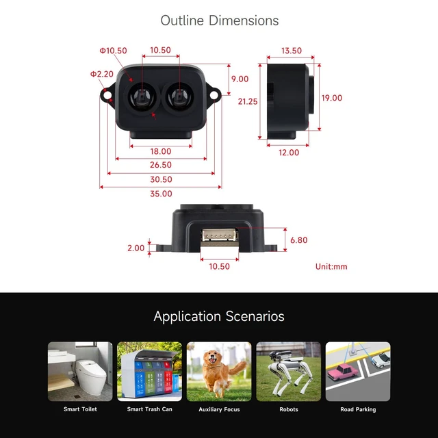 Alt view image 7 of 7 - Waveshare TF-Luna Lidar Ranging Sensor, Compatible with Raspberry Pi 5/4B/3B/Zero/Zero W/Zero 2W/Pico/Pico W/Pico WH, 8m Ranging Distance, Mini Laser Ranging Module, TOF Ranging Principle