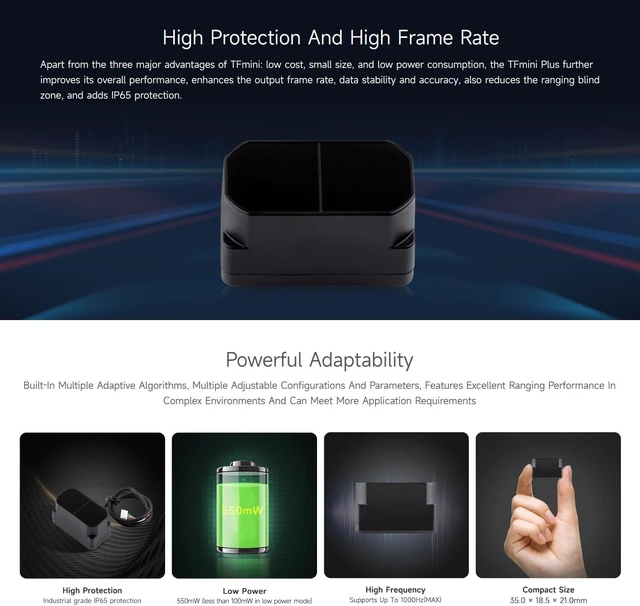 Alt view image 5 of 7 - Waveshare TFmini Plus Laser Ranging Sensor, 12m Ranging Distance, High Frame Rate, Small Blind Zone, High Accuracy, Laser Ranging Module