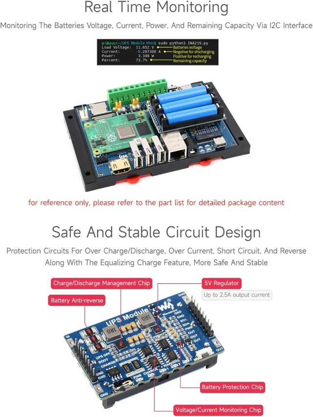Alt view image 5 of 7 - Waveshare Mini Uninterruptible Power Supply Module, Supports Charging and Power Output at The Same Time, 5V 2.5A Output