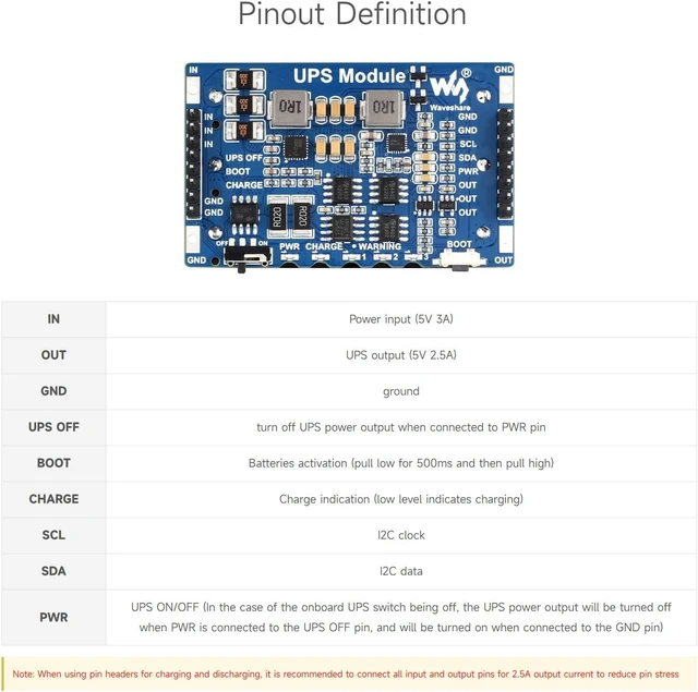 Alt view image 7 of 7 - Waveshare Mini Uninterruptible Power Supply Module, Supports Charging and Power Output at The Same Time, 5V 2.5A Output