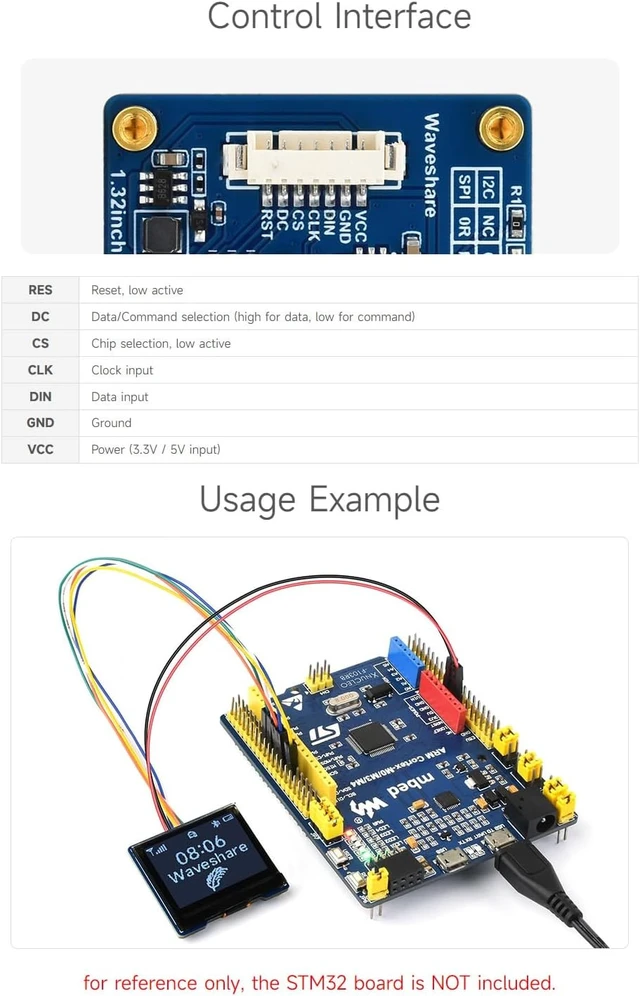 Alt view image 5 of 7 - Waveshare 1.32inch OLED Display Module, 128×96 Resolution, 16 Gray Scale, SPI / I2C Communication