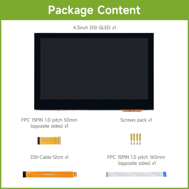 Alt view image 2 of 7 - waveshare 4.3inch QLED Display, Compatible with Raspberry Pi 5/4B/3B+/3A+/3B/2B/B+/A+/CM3/3+/4, DSI Interface, 800 × 480 Resolution, Integrated Structure,