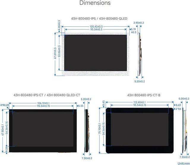 Alt view image 7 of 7 - waveshare 4.3inch DSI Display, 800 × 480 Resolution, IPS Panel, Compatible with Raspberry Pi 4B/3B+/3A+/3B/2B/B+/A+/CM3/3+/4-IPS Wide-Bezel Touch Display