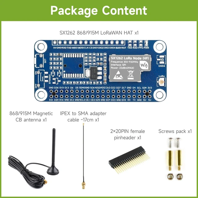 Alt view image 2 of 7 - Waveshare SX1262 LoRaWAN Node Module Expansion Board, Compatible with Raspberry Pi 4B/3B/Zero/Zero W/Zero 2W, Pico/Pico W, with Magnetic CB Antenna-868/915M Frequency