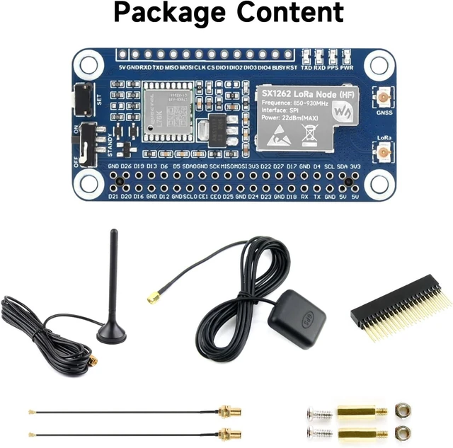 Alt view image 2 of 7 - Waveshare SX1262 LoRaWAN Node Module Expansion Board, Compatible with Raspberry Pi 4B/3B/Zero/W/Pico - 868/915MHz, GNSS Function, CB Antenna Included