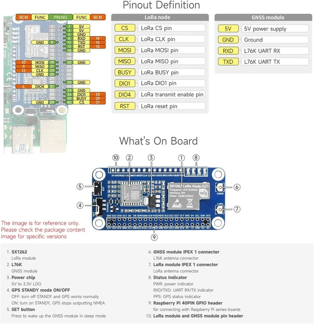 Alt view image 6 of 7 - Waveshare SX1262 LoRaWAN Node Module Expansion Board, Compatible with Raspberry Pi 4B/3B/Zero/Zero W/Zero 2W, Pico/Pico W, with Magnetic CB Antenna-868/915M Frequency