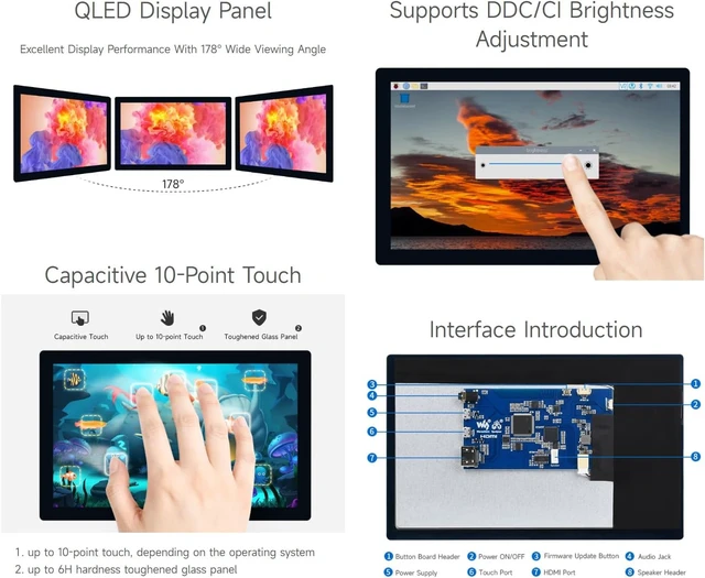 Alt view image 6 of 7 - waveshare 9inch QLED Quantum Dot Display, 1280×720, Compatible with Raspberry Pi 5/4B/3B/Zero/Zero W/Zero 2W/Pico/Pico W/Pico WH, Supports Windows 11/10/8.1/8/7