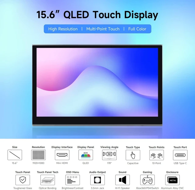 Alt view image 3 of 7 - waveshare 15.6inch QLED Quantum Dot Display, 1920×1080, Compatible with Raspberry Pi 5/4B/3B/Zero/Zero W/Zero 2W/Pico/Pico W/Pico WH, Jetson Nano/ VisionFive2/ PC