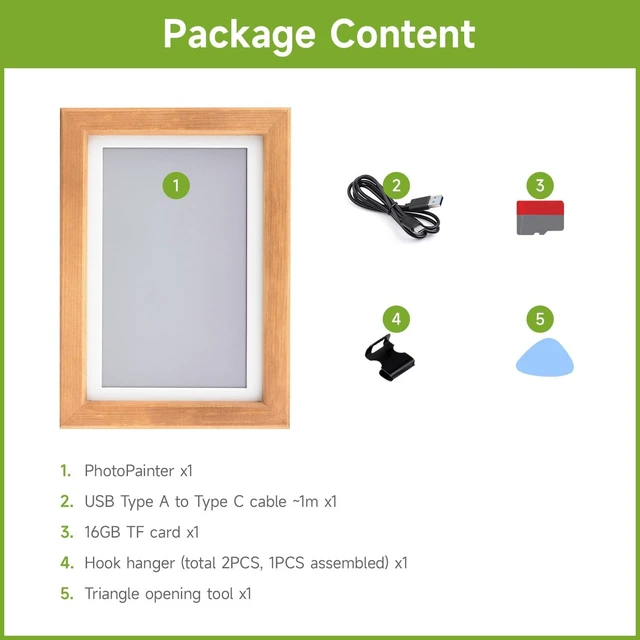 Alt view image 2 of 7 - Waveshare 7.3inch ACeP 7-Color E-Paper with Solid Wood Photo Frame, Ultra-Long Standby, 800 × 480 Resolution, Batteries are Not Included