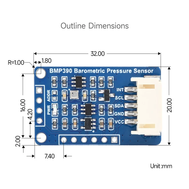 Alt view image 7 of 7 - Waveshare BMP390 High Precision Barometric Pressure Sensor, Barometric Pressure/Altitude/Temperature Measuring