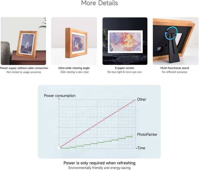 Alt view image 5 of 7 - Waveshare 7.3inch ACeP 7-Color E-Paper with Solid Wood Photo Frame, Ultra-Long Standby, 800 × 480 Resolution, Batteries are Not Included