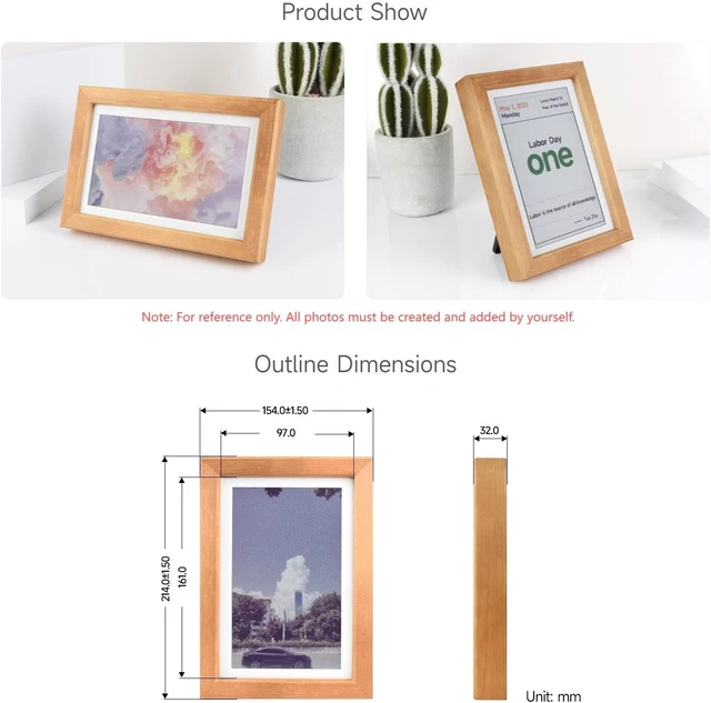 Alt view image 7 of 7 - Waveshare 7.3inch ACeP 7-Color E-Paper with Solid Wood Photo Frame, Ultra-Long Standby, 800 × 480 Resolution, Batteries are Not Included
